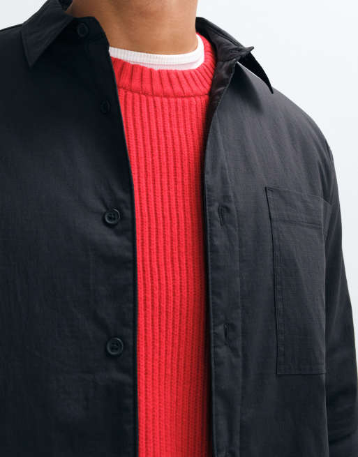 ASOS DESIGN padded ripstop overshirt in black, 5 of 5