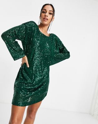 long sleeve green sequin dress