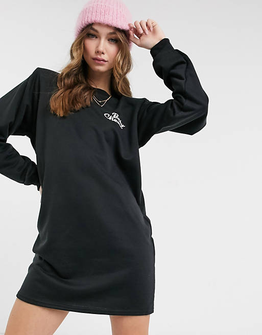  padded shoulder mini sweat dress in black with baby cheers logo 