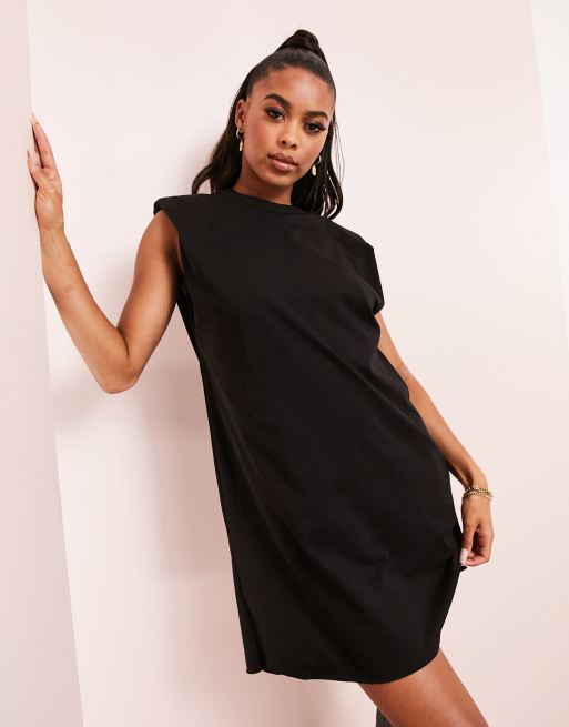 ASOS DESIGN padded shoulder sleeveless t shirt mini dress in black