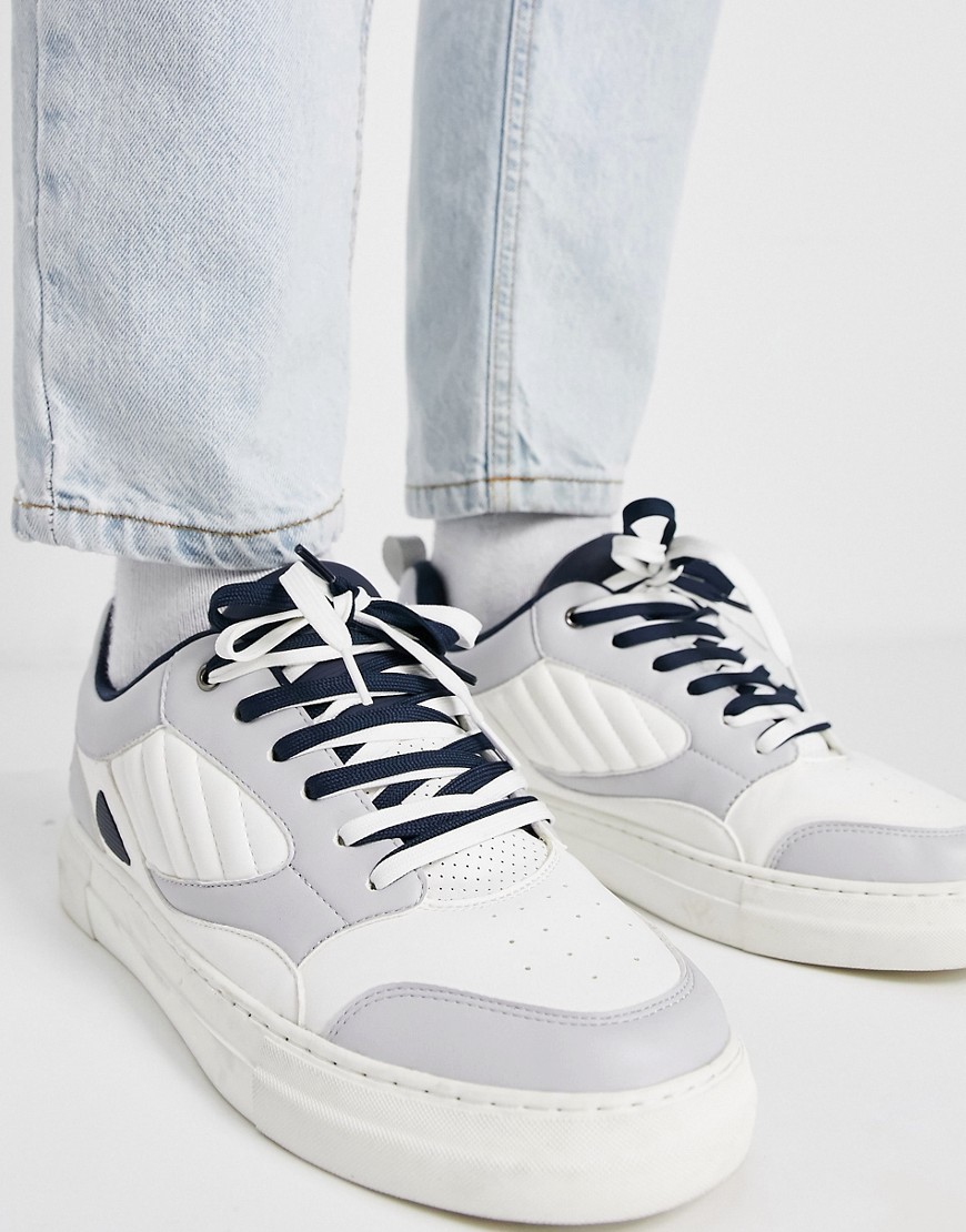 ASOS DESIGN padded sneakers in navy with double lace-Grey