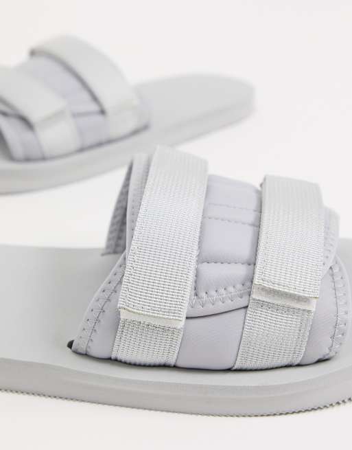 ASOS DESIGN padded tech lounge sliders in light grey ASOS