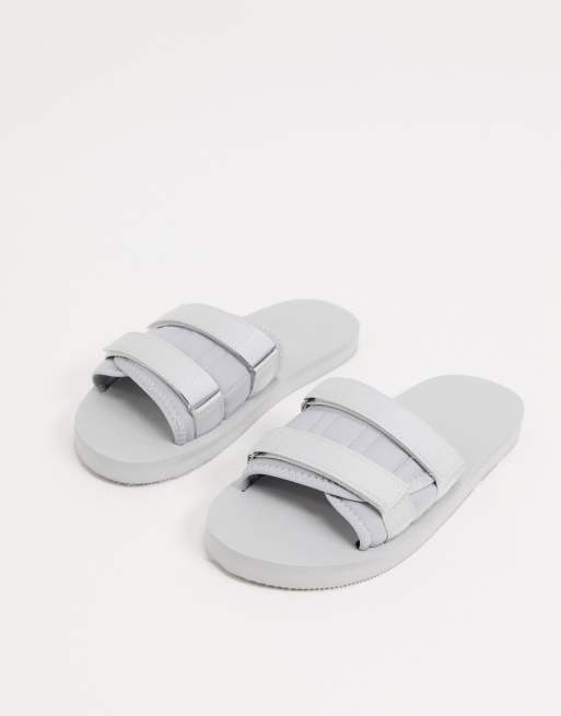 ASOS DESIGN padded tech lounge slides in light gray ASOS