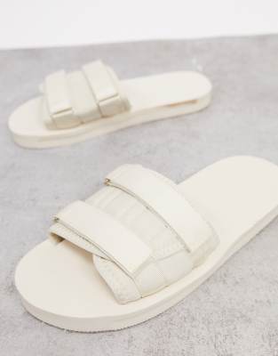 ASOS DESIGN padded tech lounge slides in stone ASOS