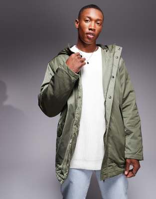 Asos Design Padded Teddy Lined Parka In Green