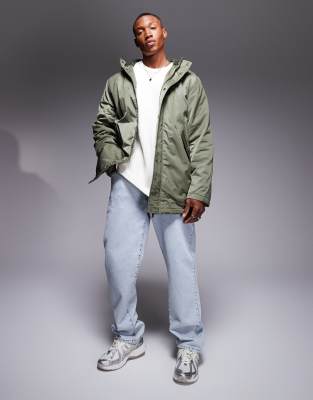 Asos Design Padded Teddy Lined Parka In Green