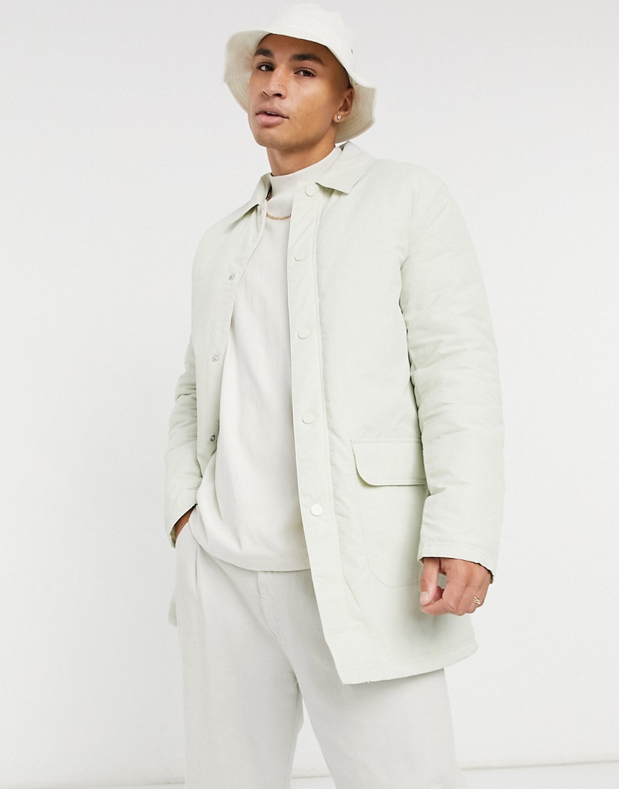 ASOS DESIGN padded trench coat with quilted lining in stone-Neutral