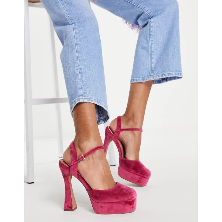 Faux velvet platform high-heel shoes - pull&bear