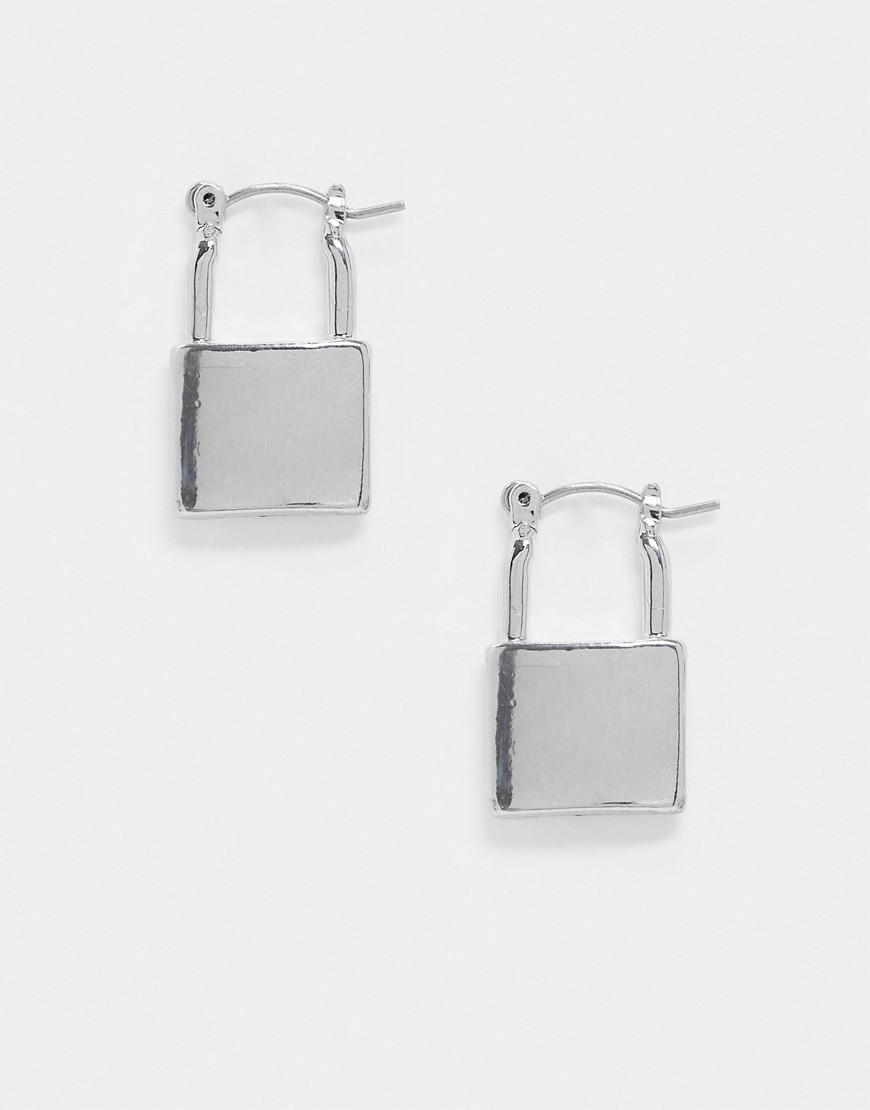 ASOS DESIGN padlock earrings in silver tone
