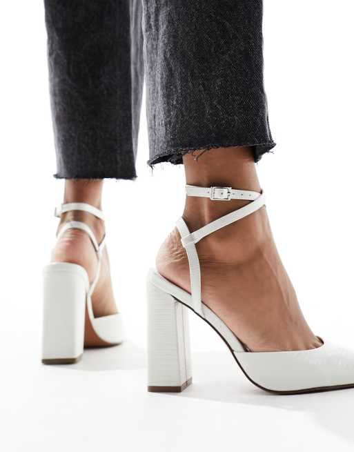 ASOS DESIGN Paige high block heels in white lizard