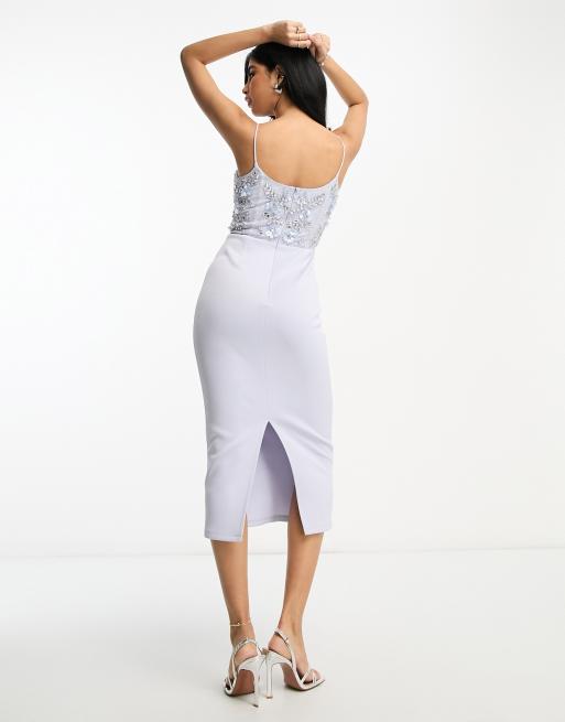 ASOS DESIGN - Pailletbesat cami-midikjole med blonder i støvet blå, 3 af 4