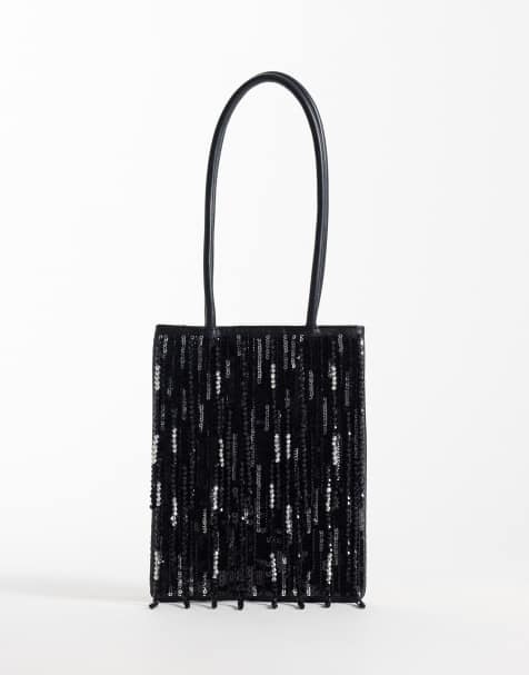 ASOS DESIGN pailletbesat håndtaske i sort og sølv - view 1