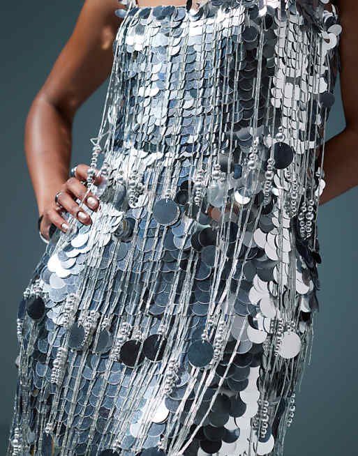 ASOS DESIGN paillette sequin embellished fringe midaxi dress ASOS DESIGN paillette sequin embellished fringe midaxi dress