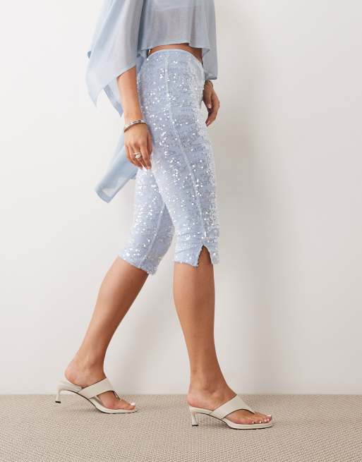 ASOS DESIGN – Pailletten-Caprihose in Blau, 2 von 5