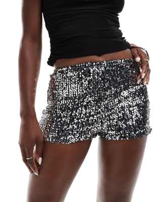 ASOS DESIGN - Pailletten-Shorts in Silber