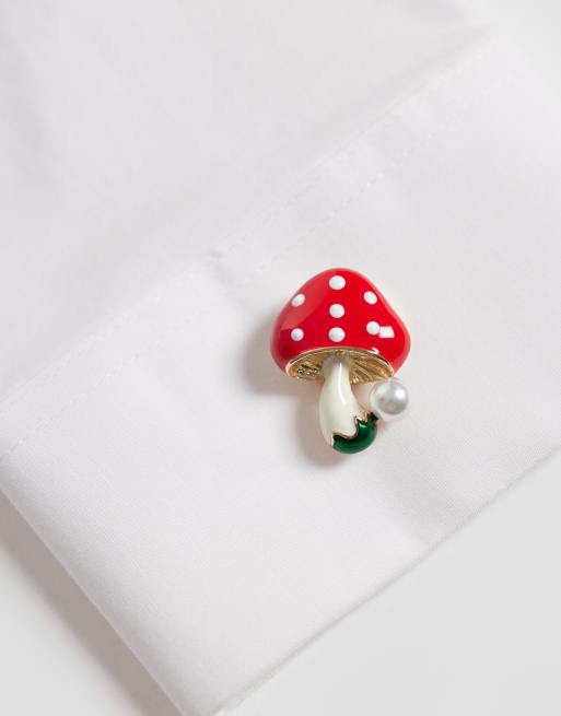 ASOS DESIGN pair of cufflinks with mini enamel mushroom in multi, 2 of 3
