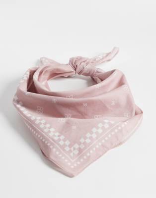 Asos Design Paisley And Checkerboard Cotton Bandana In Pink