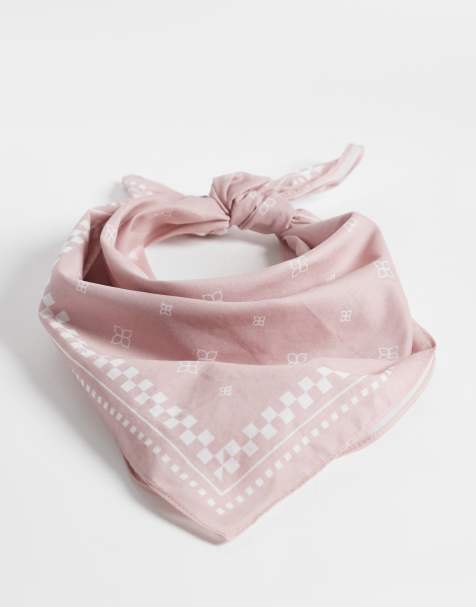 ASOS DESIGN paisley and checkerboard cotton bandana in dusty pink - view 1