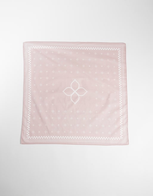 ASOS DESIGN paisley and checkerboard cotton bandana in dusty pink, 2 of 4