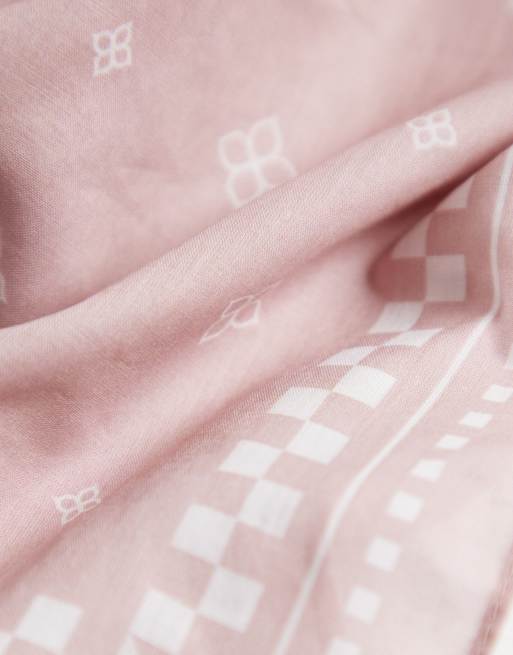 ASOS DESIGN paisley and checkerboard cotton bandana in dusty pink, 3 of 4