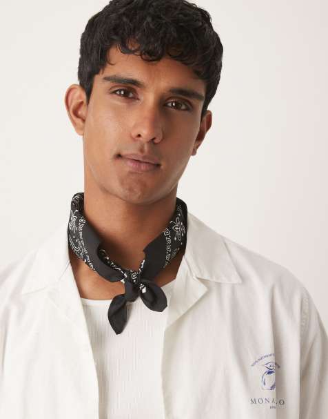 ASOS DESIGN paisley bandana in black and white - view 1