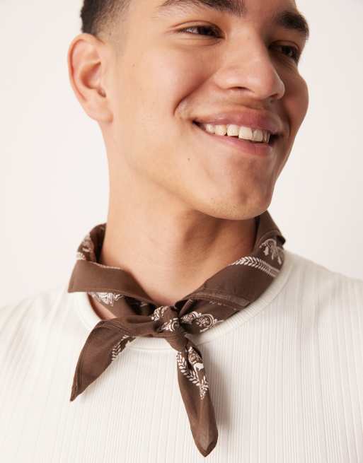 ASOS DESIGN paisley bandana in brown and ecru