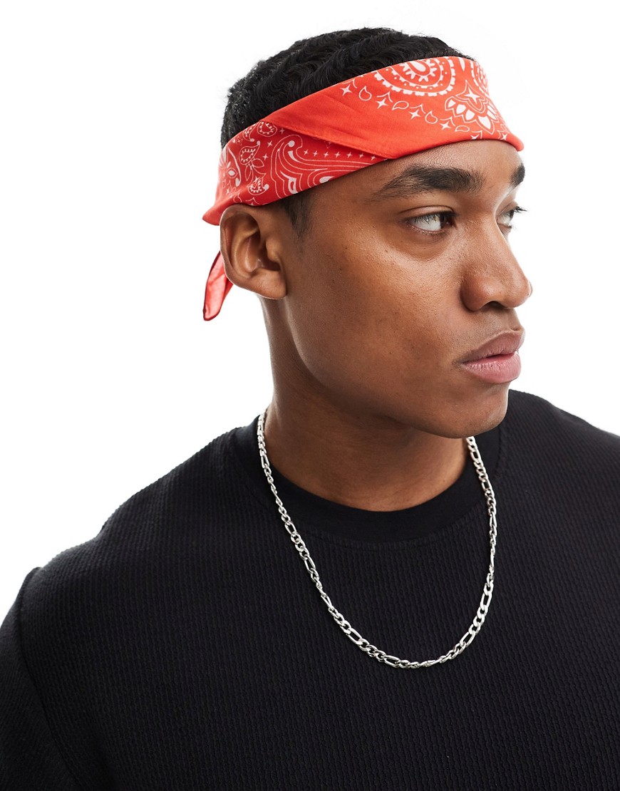 Asos Design Paisley Bandana In Red And White In Pink