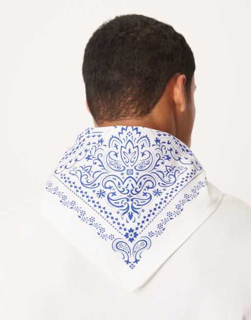 ASOS DESIGN paisley bandana in white with blue