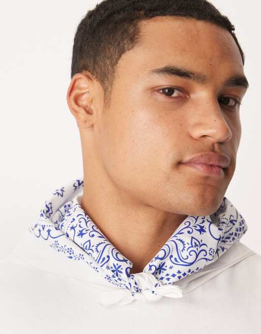 ASOS DESIGN paisley bandana in white with blue