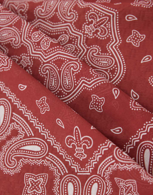 ASOS DESIGN paisley cotton bandana in burgundy , 2 of 3