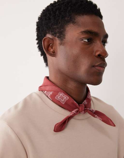 ASOS DESIGN paisley cotton bandana in burgundy , 3 of 3