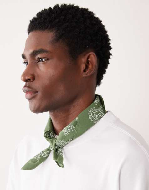 ASOS DESIGN paisley cotton bandana in khaki green - view 1