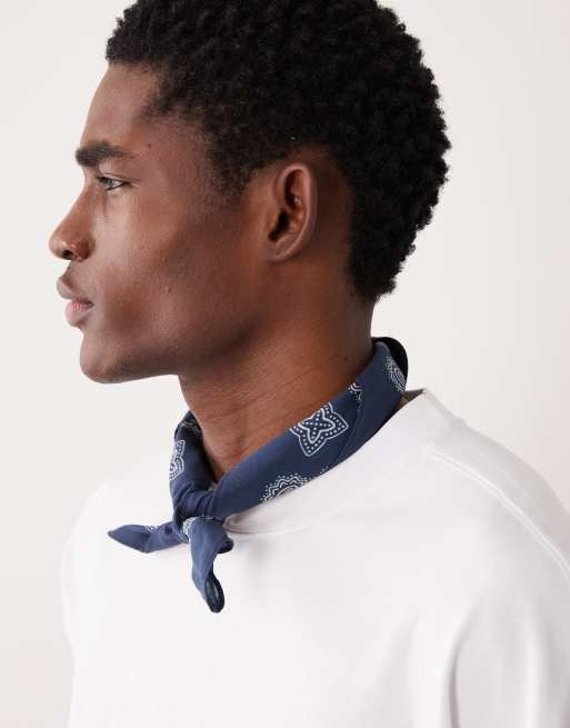 ASOS DESIGN paisley cotton bandana in navy , 3 of 3