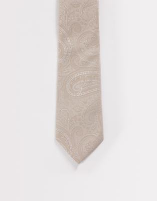 Asos Design Paisley Neck Tie In Neutral