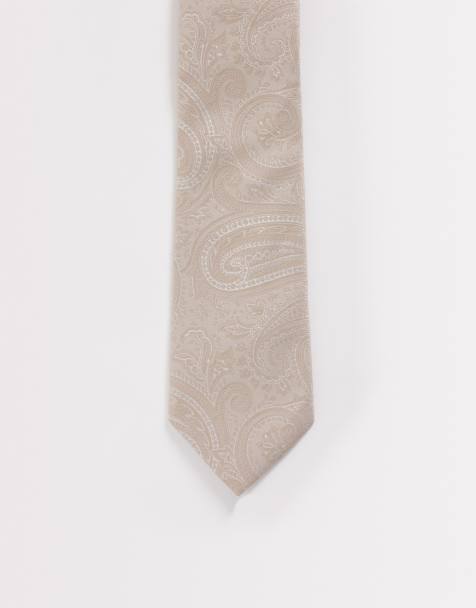 ASOS DESIGN paisley neck tie in beige - view 1