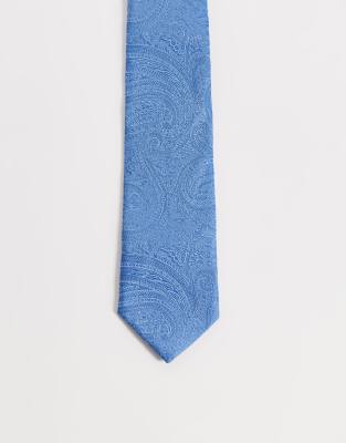 Asos Design Paisley Patterned Necktie In Blue