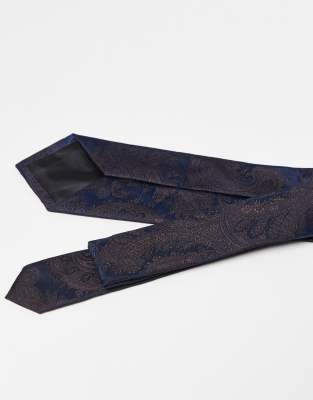 Asos Design Paisley Print Neck Tie In Blue