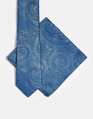 Asos Design Paisley Print Tie And Pocket Square