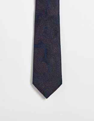 ASOS DESIGN paisley print tie in brown and navy