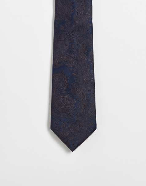 ASOS DESIGN paisley print tie in brown and navy - view 1