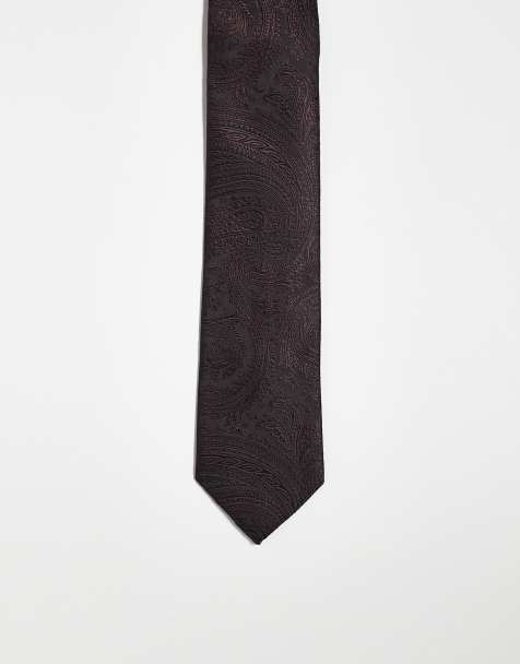 ASOS DESIGN paisley print tie in dark brown - view 1