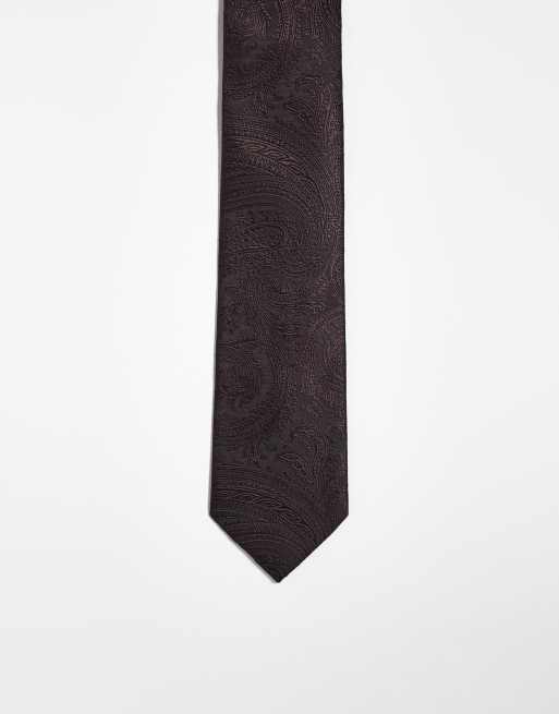 ASOS DESIGN paisley print tie in dark brown