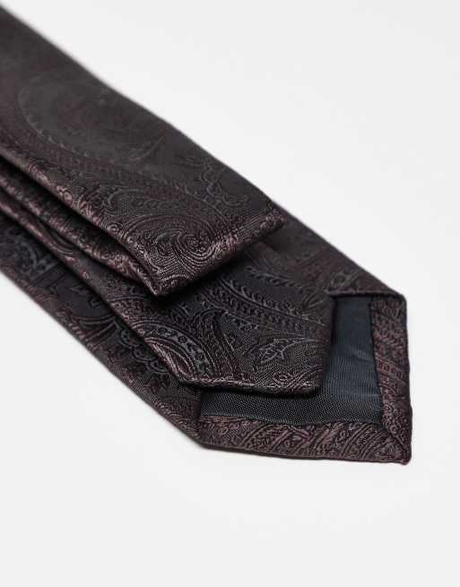 ASOS DESIGN paisley print tie in dark brown