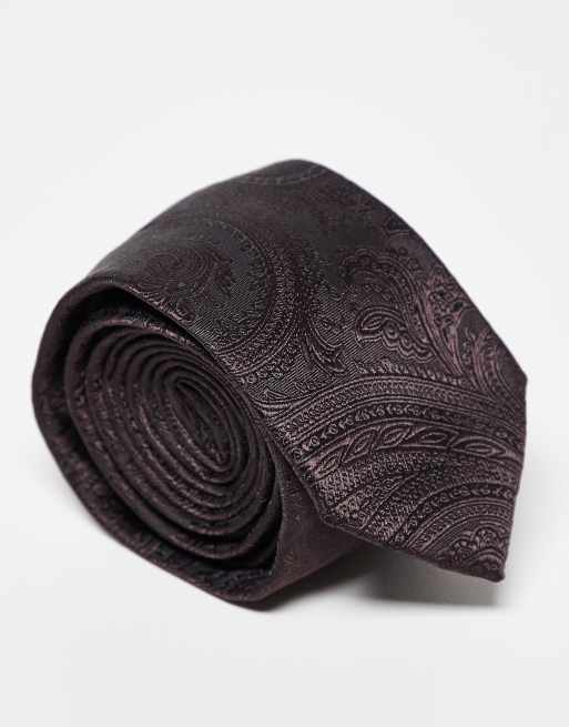 ASOS DESIGN paisley print tie in dark brown