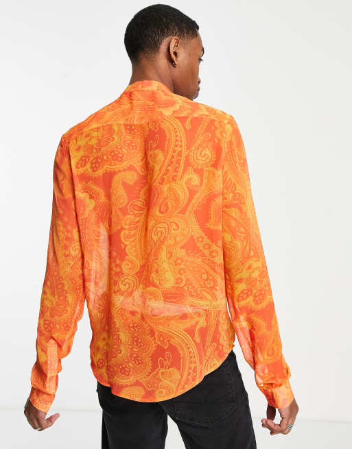 今年も話題の ブランド Paisley Asos Neck Shirt 日本未入荷 Sleeve 新作 メンズ Blouson With Tie Satin Pussybow 人気 エイソス エイソス Design イギリス オレンジ ワークシャツ Asos クレジットカードok 並行輸入品 カジュアルシャツ And インポート O E Shinsaku