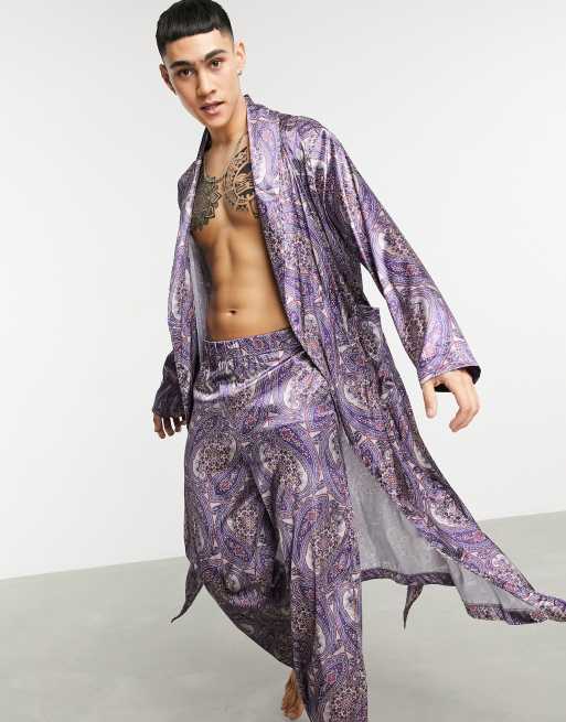 ASOS DESIGN – Paisleymönstrad morgonrock i satin, del av set