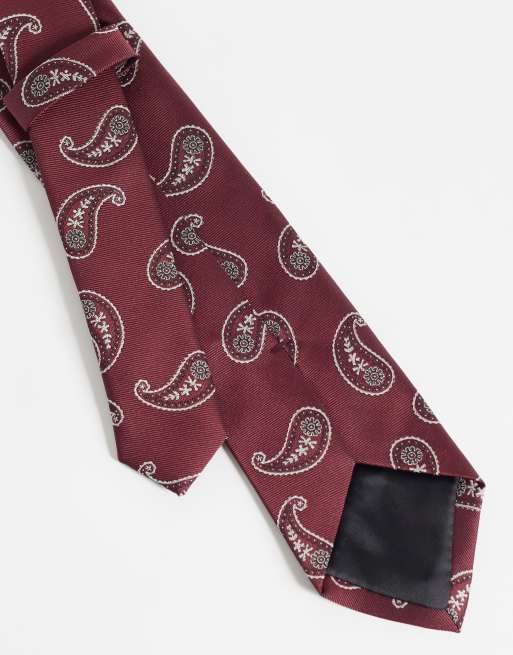 ASOS DESIGN paisleymönstrad slips och bröstnäsduk i vinrött, 3 av 3