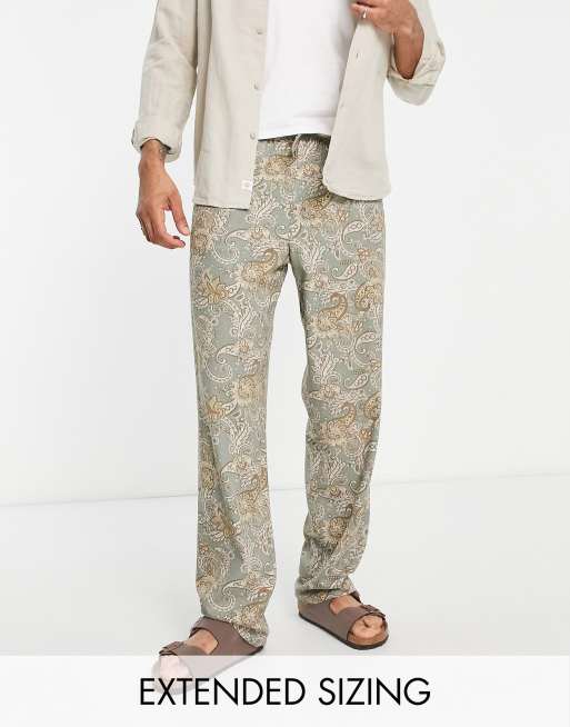 ASOS DESIGN – Paisleymönstrade avsmalnande linnebyxor i oversize