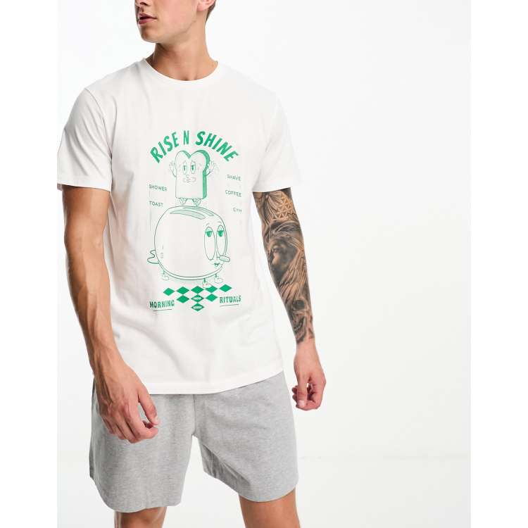 ASOS DESIGN pajama lounge set with t shirt and shorts with green print