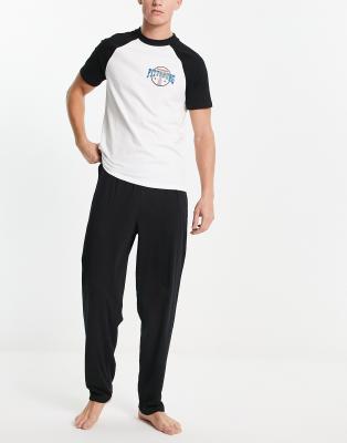 ASOS DESIGN pajama set in black with white raglan T-shirt and Pittsburg print